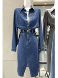 Button Collar Jeans Pocket Dress