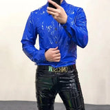 Mirror Reflective Shinny Leather Dress Shirt