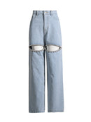 Rhinestone Cut Out Jeans