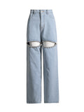 Rhinestone Cut Out Jeans