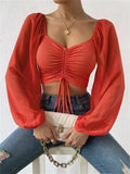 Mesh Drawstring Crop Top