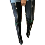 Leather Front Zip Over Knee High Boot