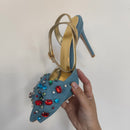 Crystal Gem Point Toe Thin High  Heels