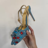 Crystal Gem Point Toe Thin High  Heels