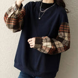 Casual Plaid Sleeve Sweatshirt