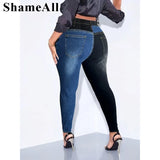 Plus Size Two Tone Color Jeans