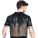 Number Jersey Leather Mesh Shirt Top