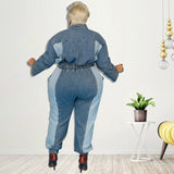 Plus Size Button Up Pocket Jeans Romper
