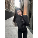 Zipper  Stand Collar Buckle Top