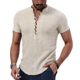 Short Sleeve button Cotton Linen Shirt Top