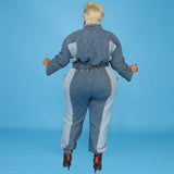Plus Size Button Up Pocket Jeans Romper
