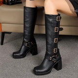 Square Toe Buckles Knee-High Boots