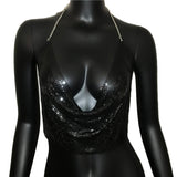 V Neck Rhinestone Backless Tank Top