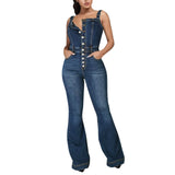 Strap Wide Leg Button up Romper