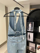 Halter Neck  Backless Jeans Romper