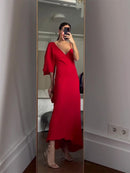 RED One Sleeve Long Dress