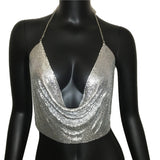 V Neck Rhinestone Backless Tank Top