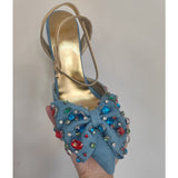Crystal Gem Point Toe Thin High  Heels