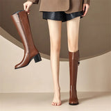 Leather Thick High Heel Knee High Boots
