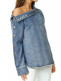 Folded Shoulder Jeans Top