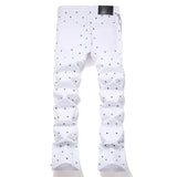 White Polka Dot  Rhinestone Jeans