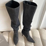 Jeans Thin Heel  Knee High Boots