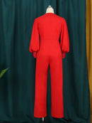 Elegant Red Puffy Lace Romper
