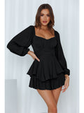 Ruffled Sleeve Back Tie Romper Shorts