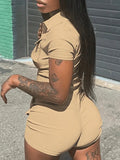 Kaki Zipper Romper Shorts