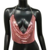 V Neck Rhinestone Backless Tank Top