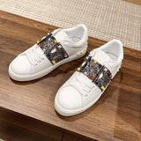 Rhinestone Rivets White Sneakers