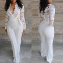 Lace Stitching Long Sleeve V-Neck Romper