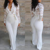 Lace Stitching Long Sleeve V-Neck Romper