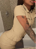 Kaki Zipper Romper Shorts