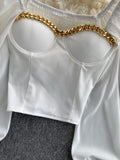 Square Collar Elegant Blouse Tops