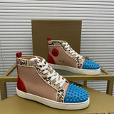 Red Sole Casual Leather Studded Sneakers