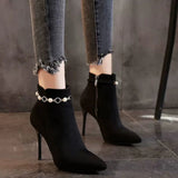 Pointed Toe Rhinestone Buckle Boots