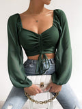 Long Sleeve Drawstring Crop Top