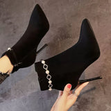 Pointed Toe Rhinestone Buckle Boots