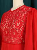 Elegant Red Puffy Lace Romper
