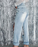 Diamond Rhinstone Ripped Jeans