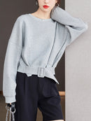 Stylish Grey Belt Waist Sweatshirt
