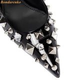 Rivet Pointed Toe Pumps Crystal High Heels