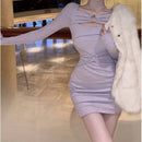 Purple Hip wrap Mini Knitted Dress