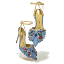 Crystal Gem Point Toe Thin High  Heels