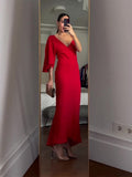 RED One Sleeve Long Dress