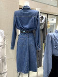 Button Collar Jeans Pocket Dress