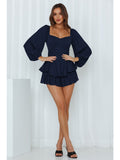 Ruffled Sleeve Back Tie Romper Shorts