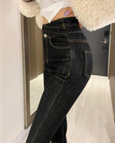 Black Double Strap Button Jeans