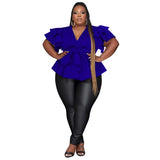 Plus Size V-neck  Ruffle Bow Top